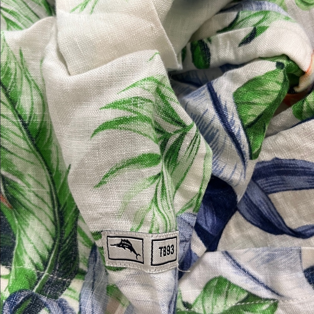 Tommy Bahama Tropical Print Shirt - Green and Orange Accents - Picture 8 of 13